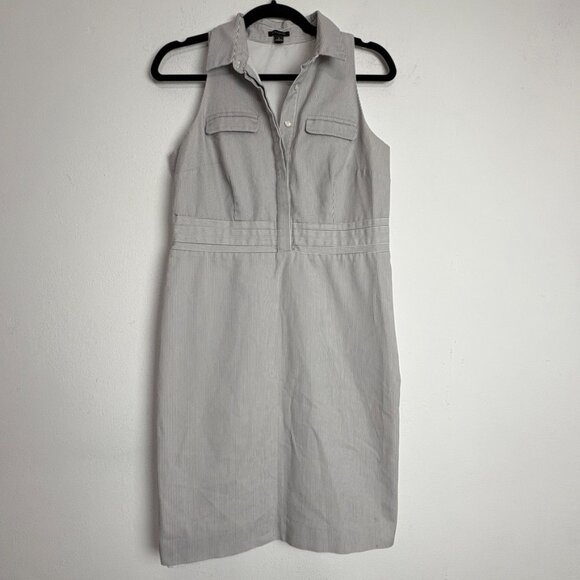 Ann Taylor Women's Gray Pinstripe Sleeveless Shirt Dress Size 6 Business Casual - Picture 2 of 14